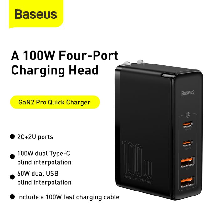 Baseus GaN2 Pro Quick Charger 2C+2U 100W CN Black Baseus GaN2 Pro Quick Charger 2C+2U 100W CN Black